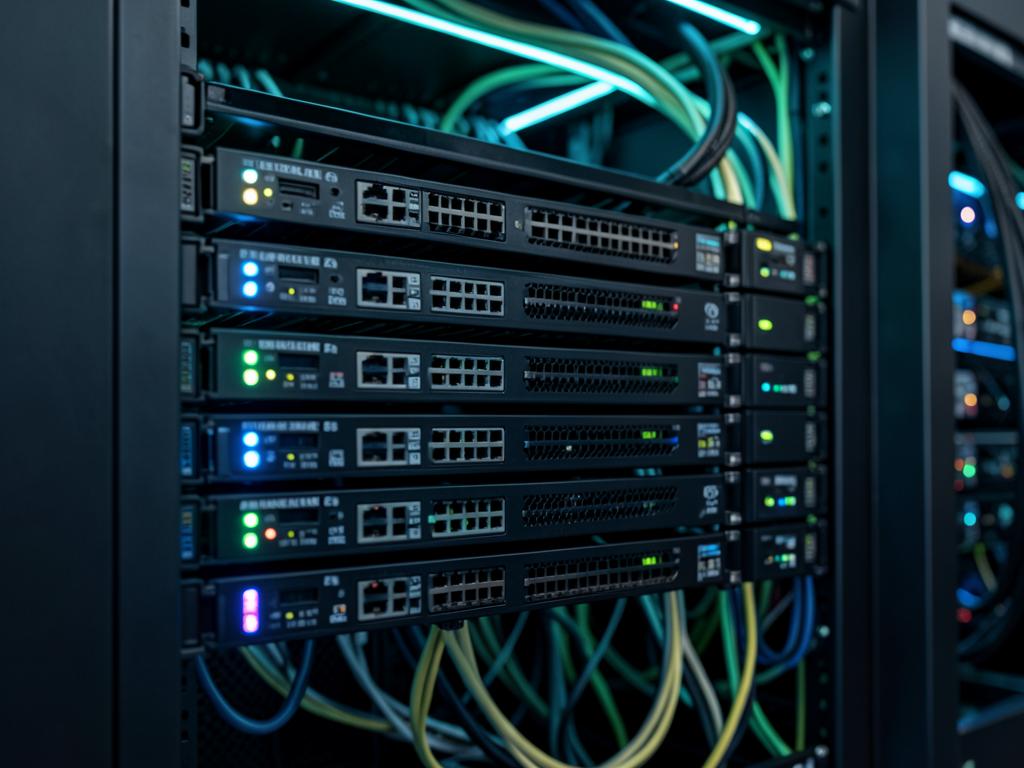 Server rack with network switches and clean cabling